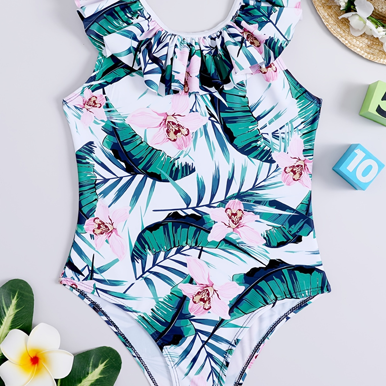 Teen Girls Sleeveless Floral Print One Piece Swimsuit