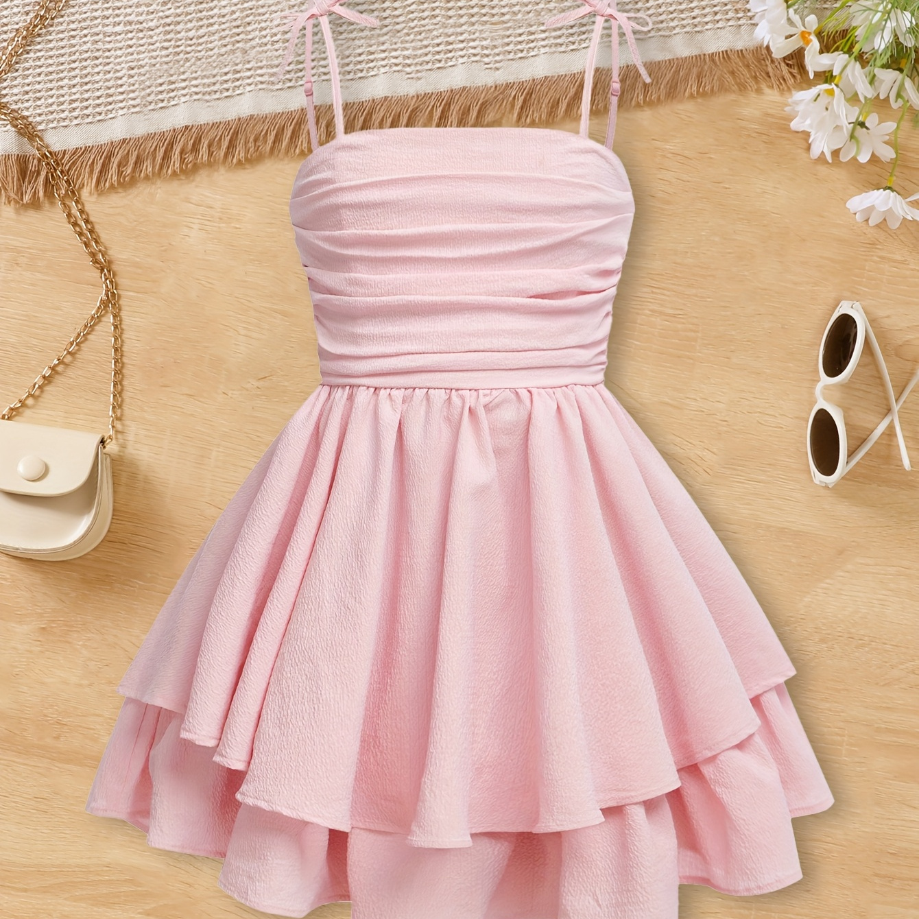 New Summer Solid Color Bow Tie Slimming Dress for Girls, Fashionable Princess Skirt