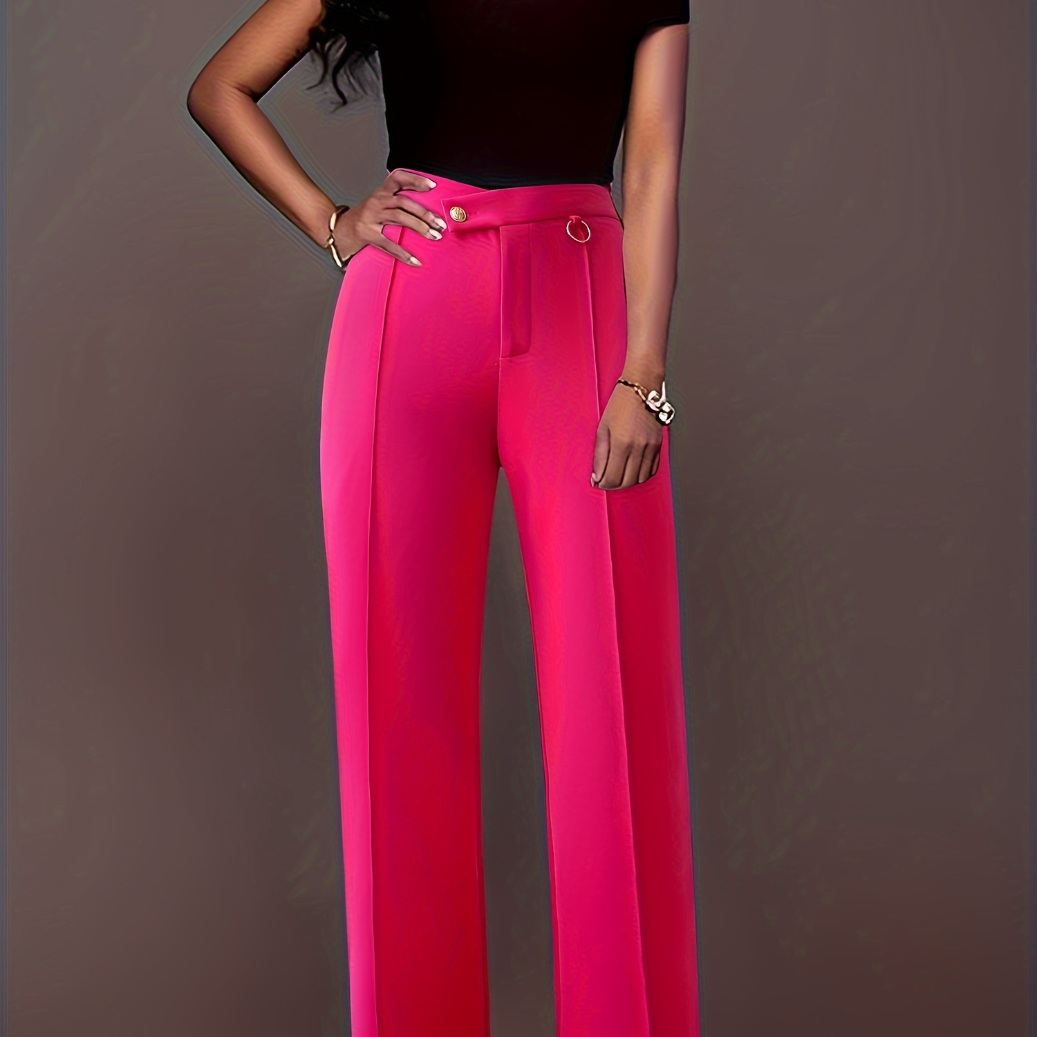 

Solid Straight Leg Pants, Elegant Pants For Spring & Fall, Women's Clothing