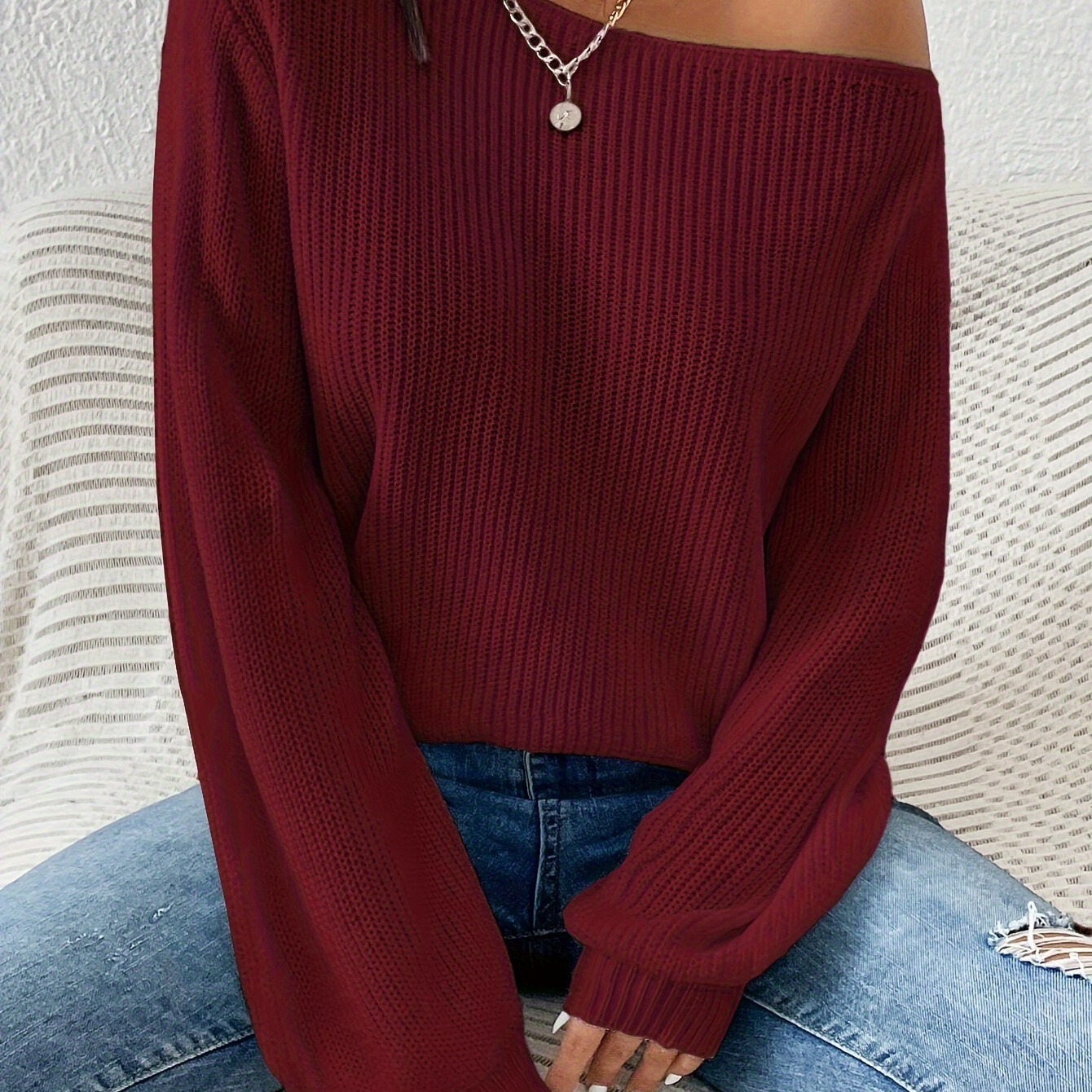 

1pc Knit Sweater For - Off-shoulder Pullover For /fall