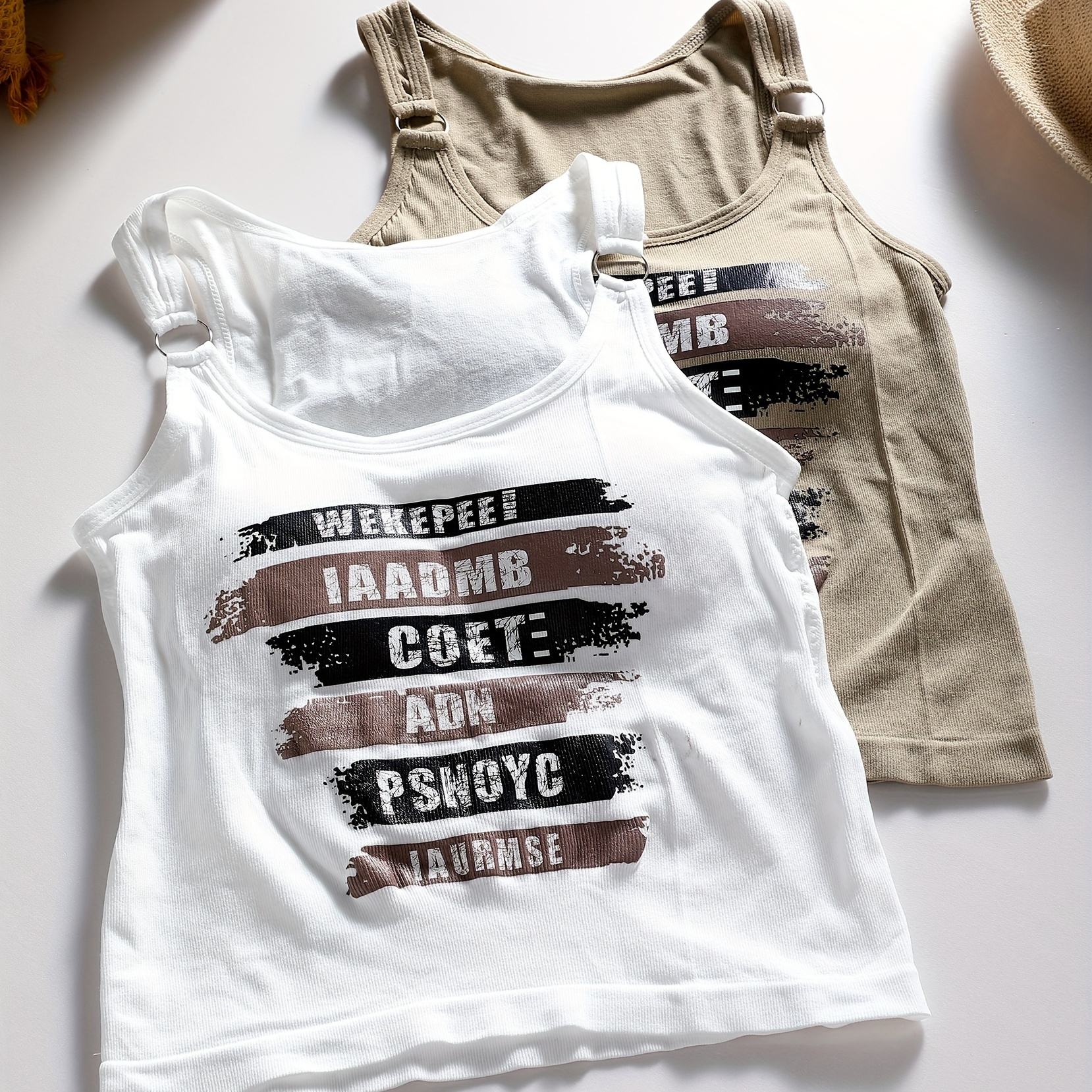 

Girls' 2pcs/set Slim Fit Letters Print Undershirt For Summer, Girls' Clothing, Suitable For 12y-14y
