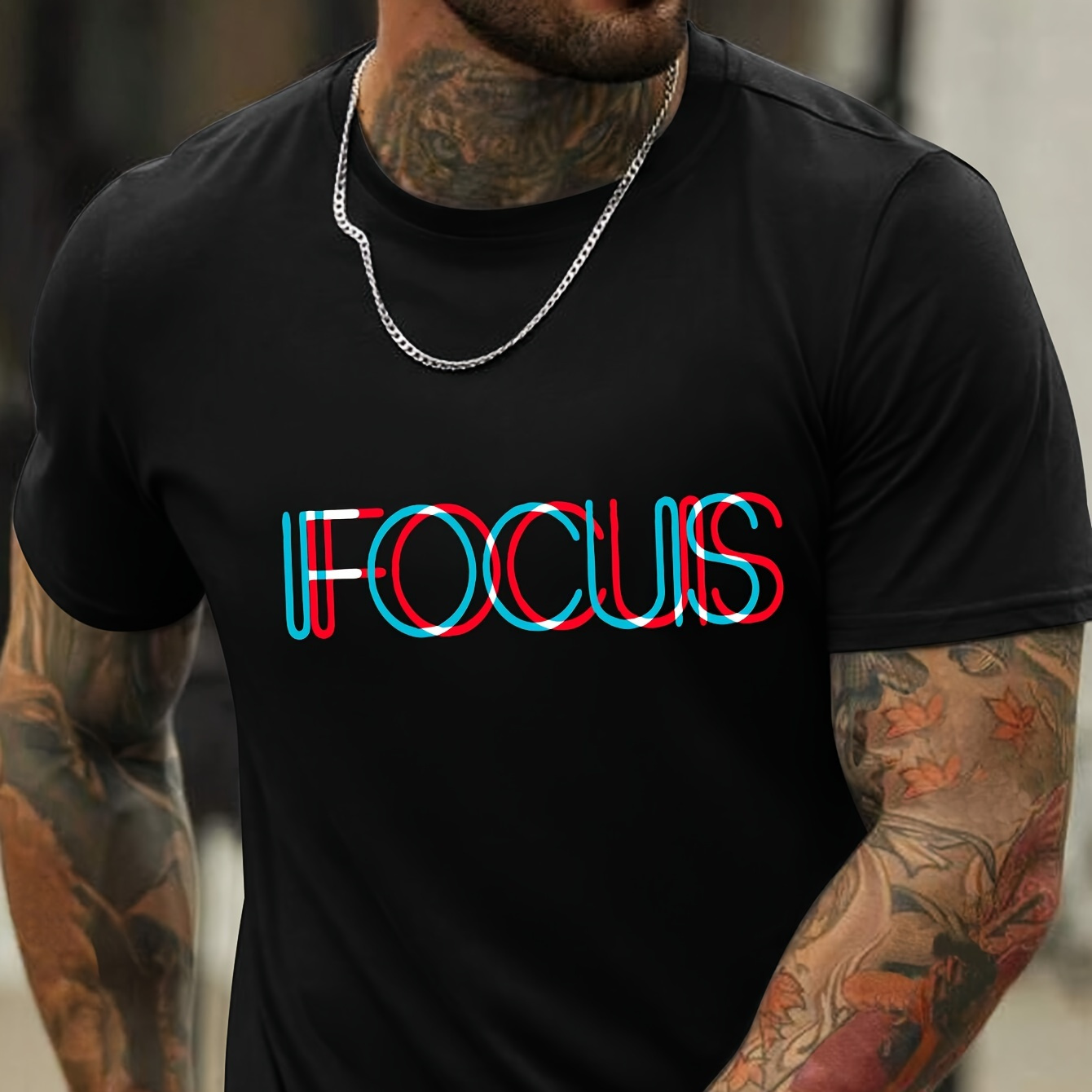 

Focus "stylish Print Summer & Spring Tee For Men, Casual Short Sleeve Fashion Style T-shirt, Sporty New Arrival Novelty Top For Leisure
