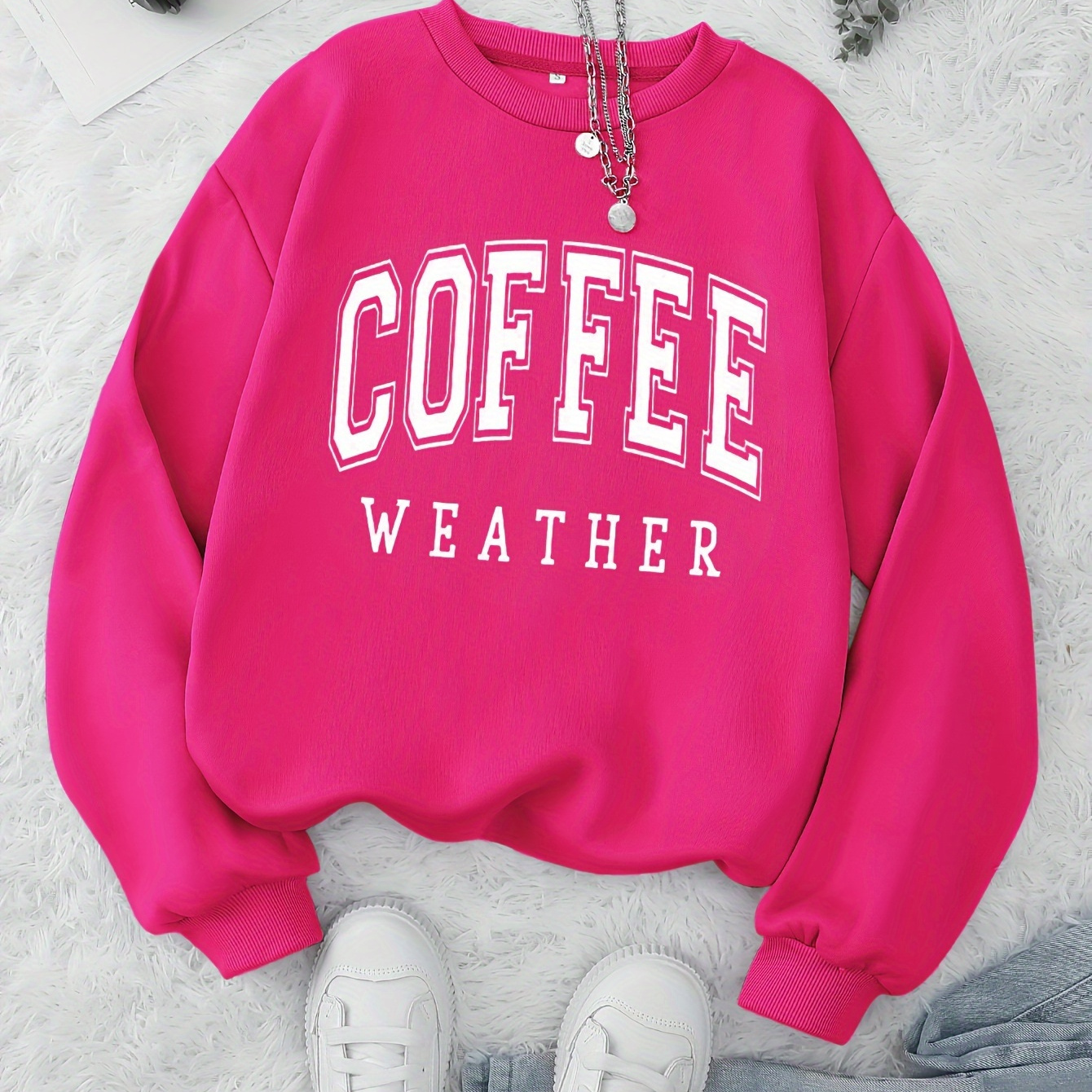 

Coffee Letter Print Pullover Sweatshirt, Casual Long Sleeve Crew Neck Sweatshirt For Fall & Winter, Women's Clothing