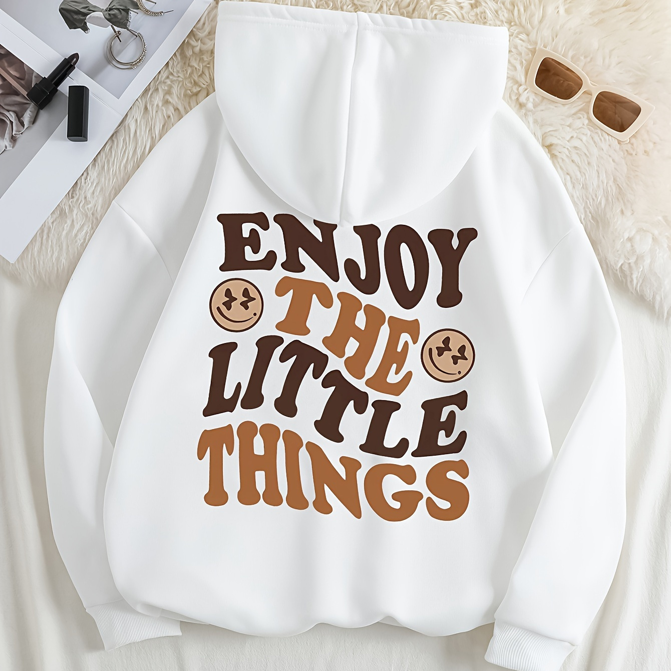 

Women's Casual Polyester Hoodie With "enjoy " Print, Fall/, Knit Fabric, Hooded Collar, Pocket Detail, 220gsm - Alphabet Trend