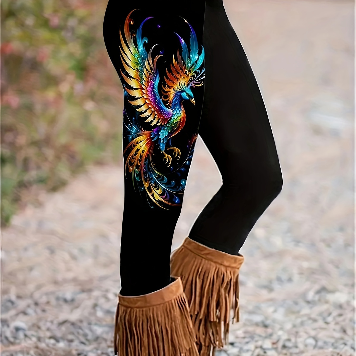 

Women's High-stretch Leggings With Vibrant Phoenix Print - Comfortable & Stylish, All , Print, Tight Fit