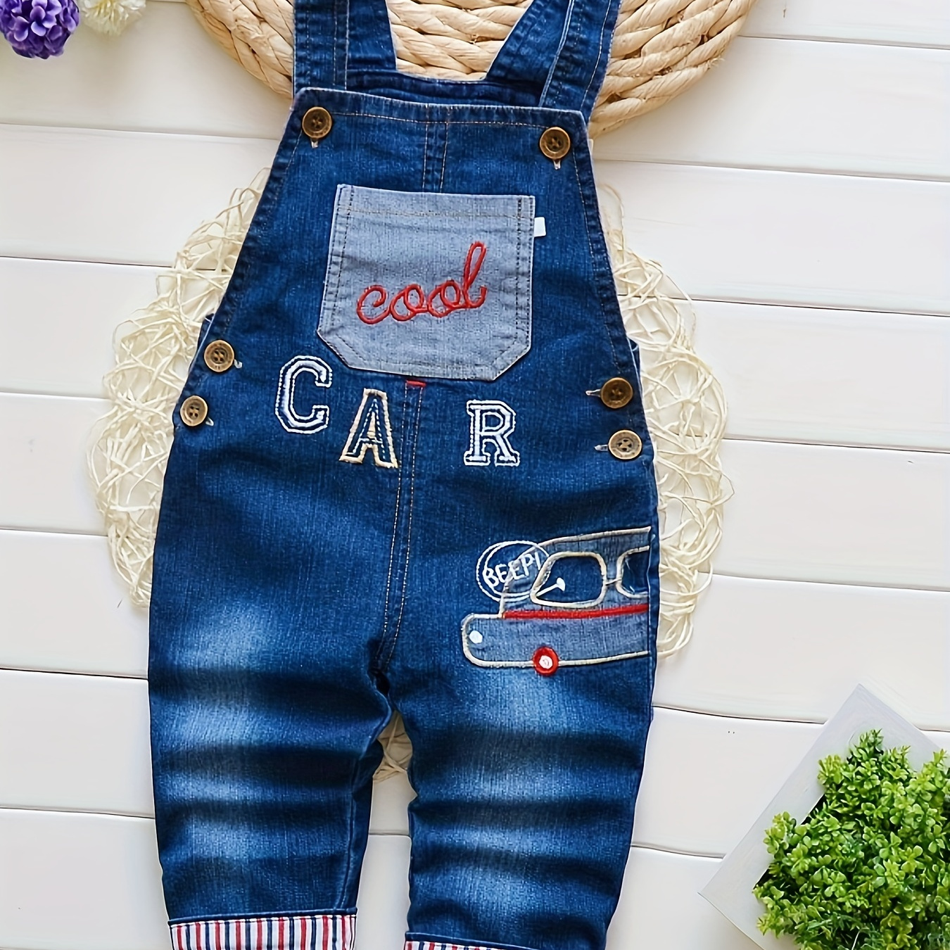 

Baby Boys Cute Cartoon Graphic Overalls, Kids Casual Suspender Pants