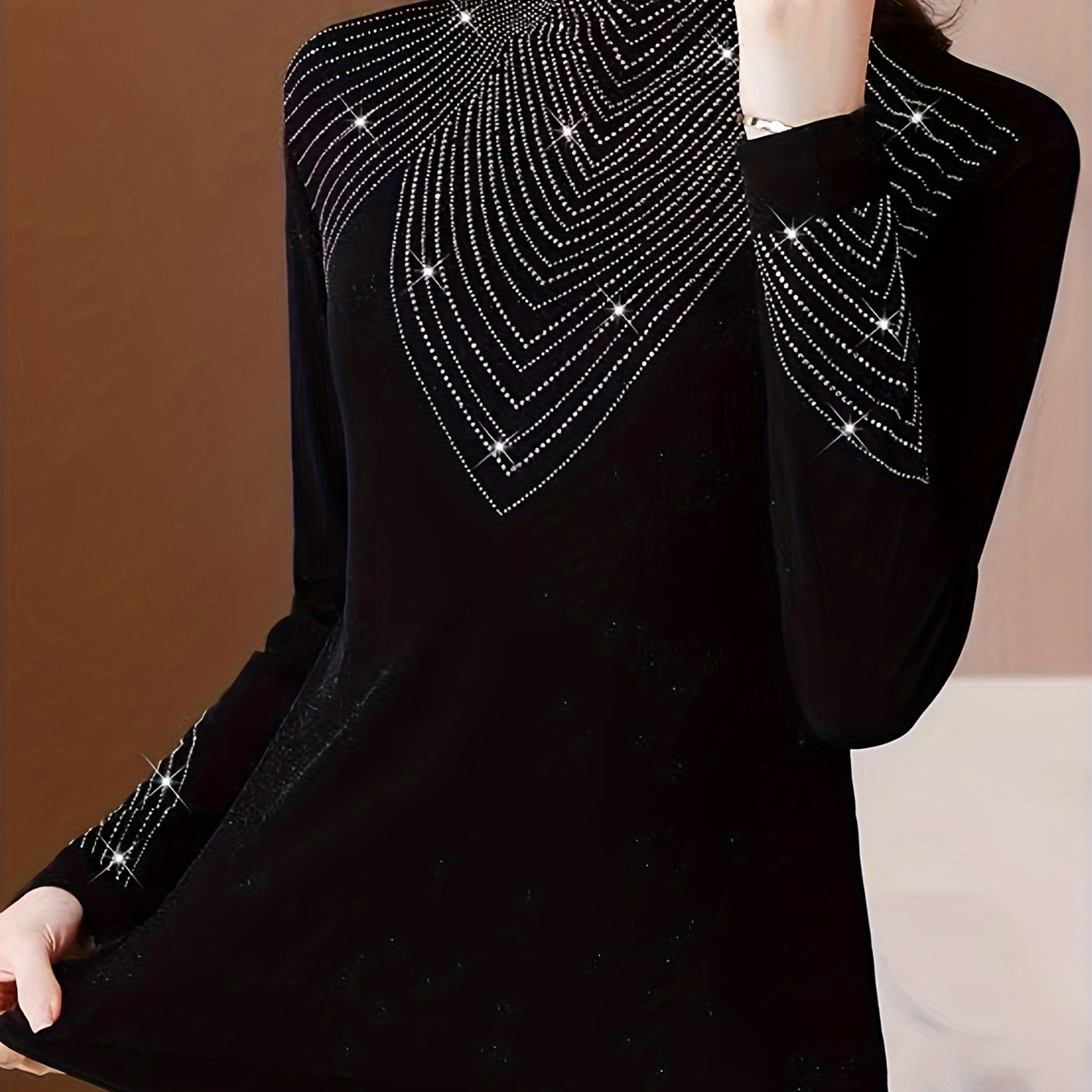 

Detail, Mock Neck T-shirt, Casual Long Sleeve Top For Spring & Fall, Women's Clothing