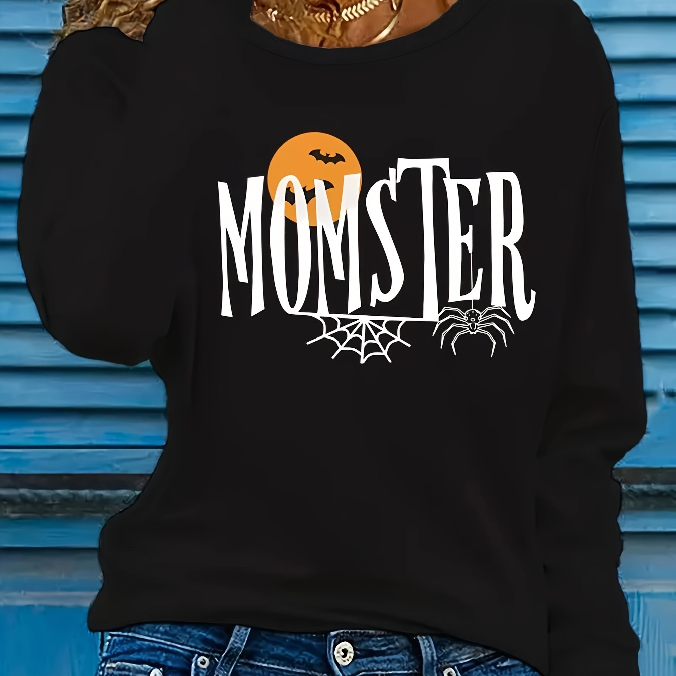 

Momster Graphic Print T-shirt - Casual Crew Neck, Polyester Knit Fabric With Elastane, Geometric-pattern, Regular Length For Spring/summer/fall