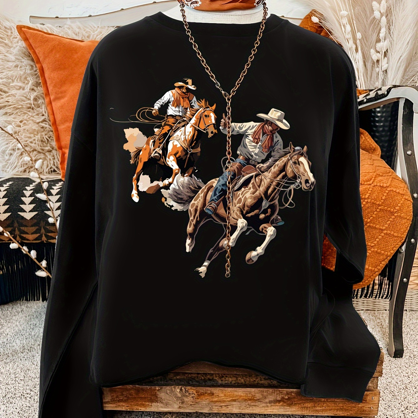 

Chic Cartoon Neck Sweatshirt For Women - Casual Polyester , Machine Washable - Spring & Fall