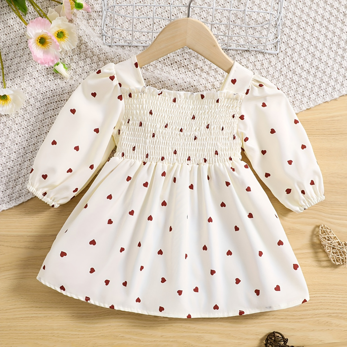 

Toddler Baby Girls Long Sleeve Cute Love Graphic Dress For Spring And Autumn