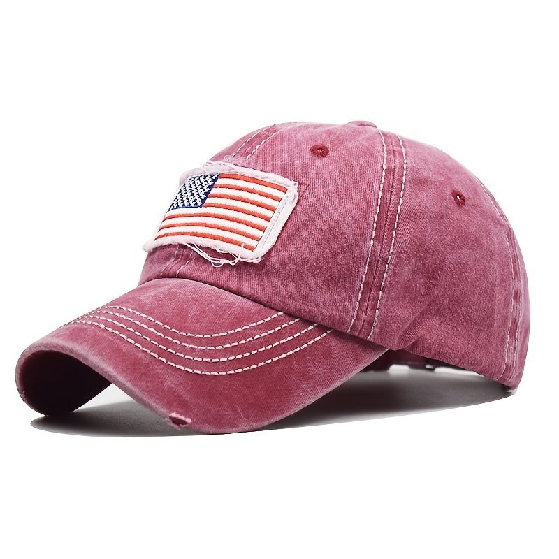 American Flag Embroidery Baseball Cap Distressed Curved Brim Washed ...