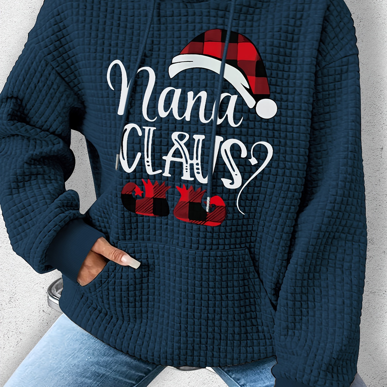 

Nana Claus Christmas Hoodie Sweatshirt - Casual Polyester Knit Fabric With Hood, Alphabet & Cartoon Pattern, Embellished With Applique, Warm Fall/winter Wear