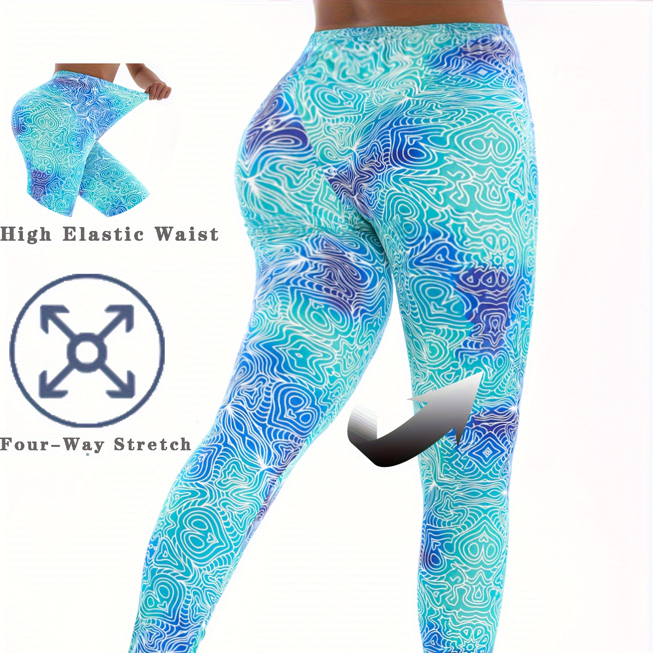 

Women's High Yoga Pants, Random Print, Breathable, Elegant, 9/10 Length, , Polyester , Regular Fit, Knit Fabric, For Fitness, Training, Outdoor Running, Martial Arts