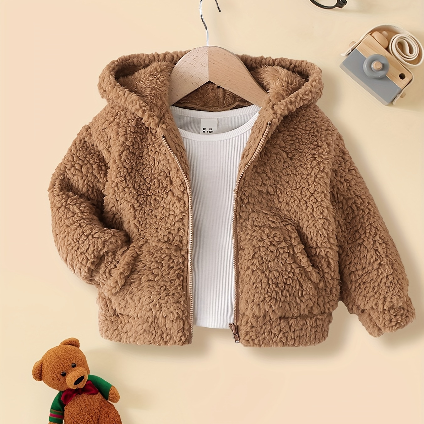 

Baby Boys Long Sleeve Hooded Zip Up Double-sided Fleece Warm Coat For Autumn And Winter, Kids Hooded Top Clothes