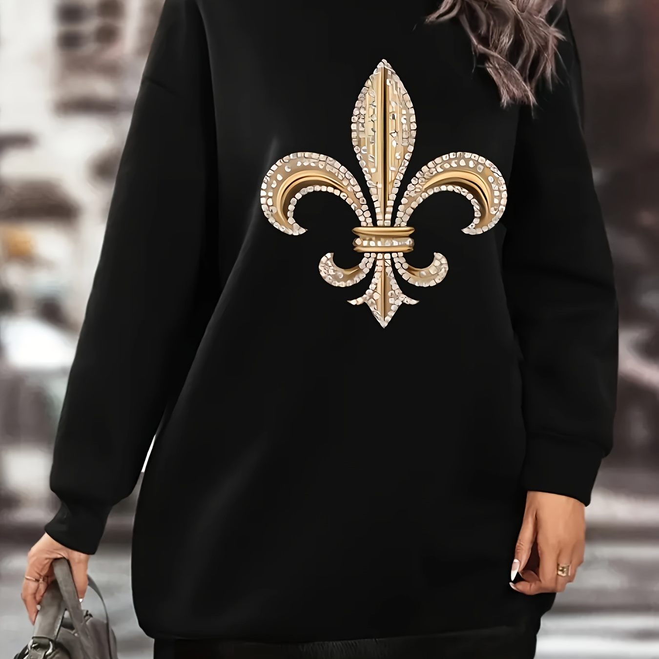 

Women's Sweatshirt , Long Regular Sleeves, And -de-lis , Polyester , Fit,