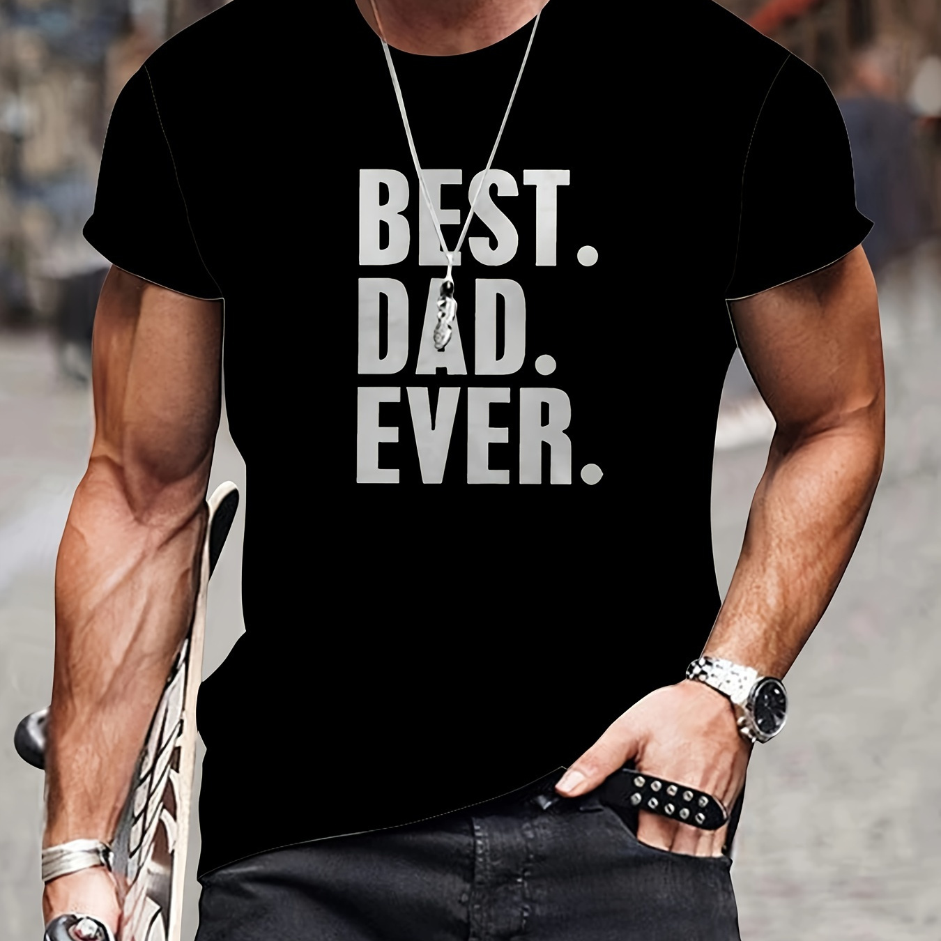

Contrast Color Letter Print "best Dad Ever" Crew Neck And Short Sleeve T-shirt, Casual And Chic Tops For Men's Summer Outdoors Wear