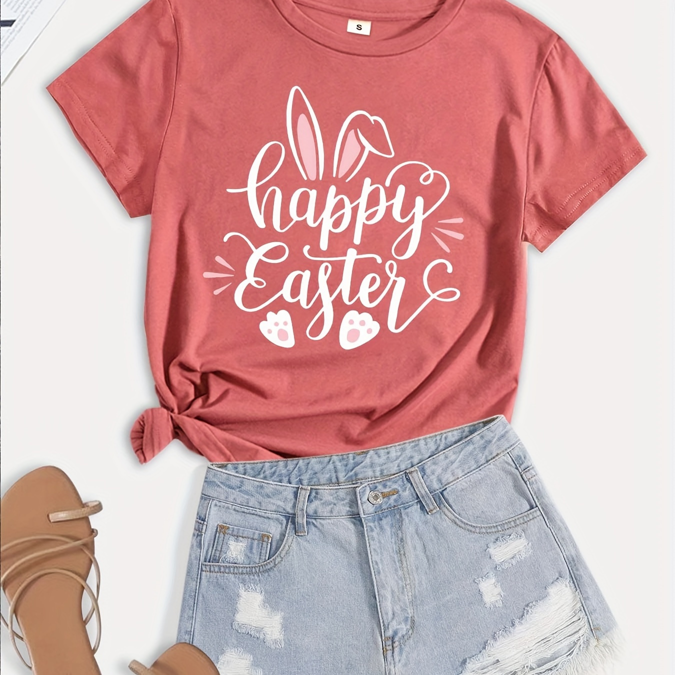 

Letter Print T-shirt, Short Sleeve Crew Neck Casual Top For Summer & Spring, Women's Clothing