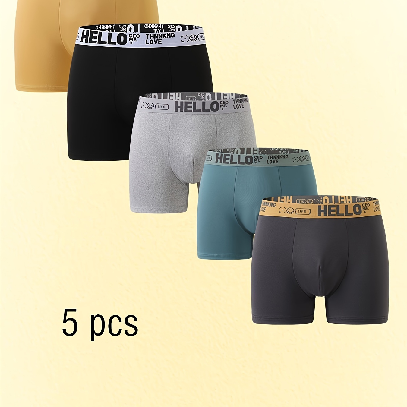 

5pcs Men's Breathable Boxer Briefs, Fit With Waistband, Solid Color Casual Underwear