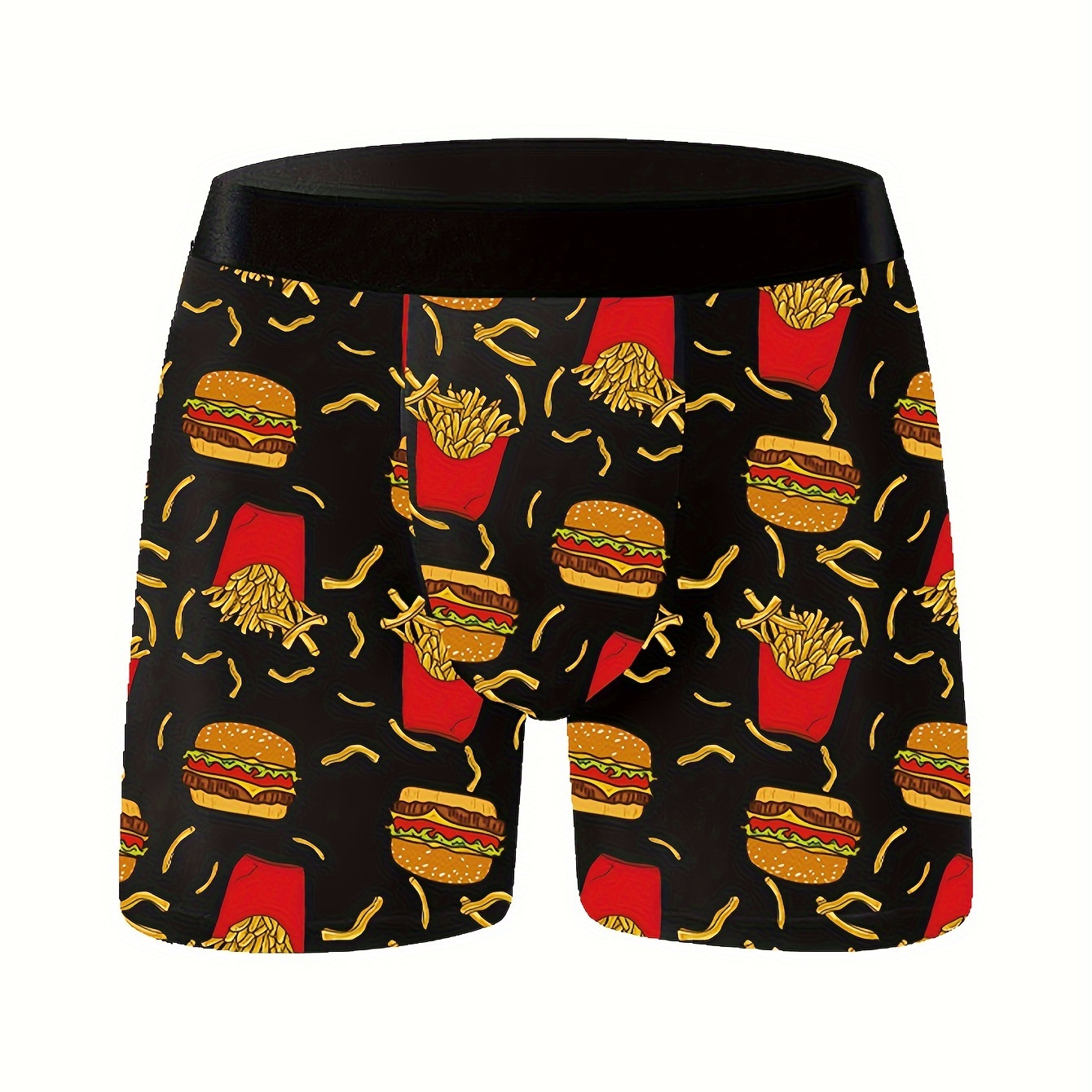 

1 Pc Men's Stylish Hamburger & French Fries Print Stretchy Boxer Briefs – Ultra Comfy & Antibacterial & Breathable Underwear