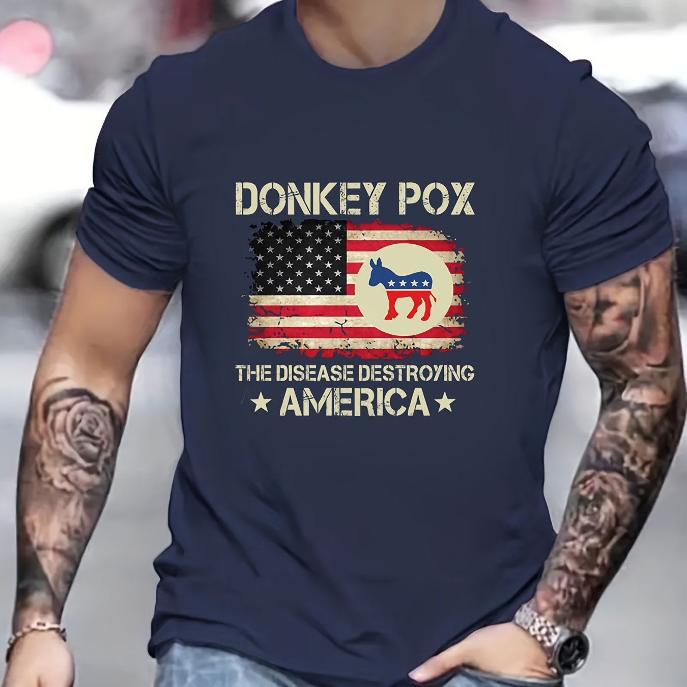 

Men's American Flag Graphic T-shirt, Casual Comfy Crew Neck Loose Tee Top For Summer Outdoor