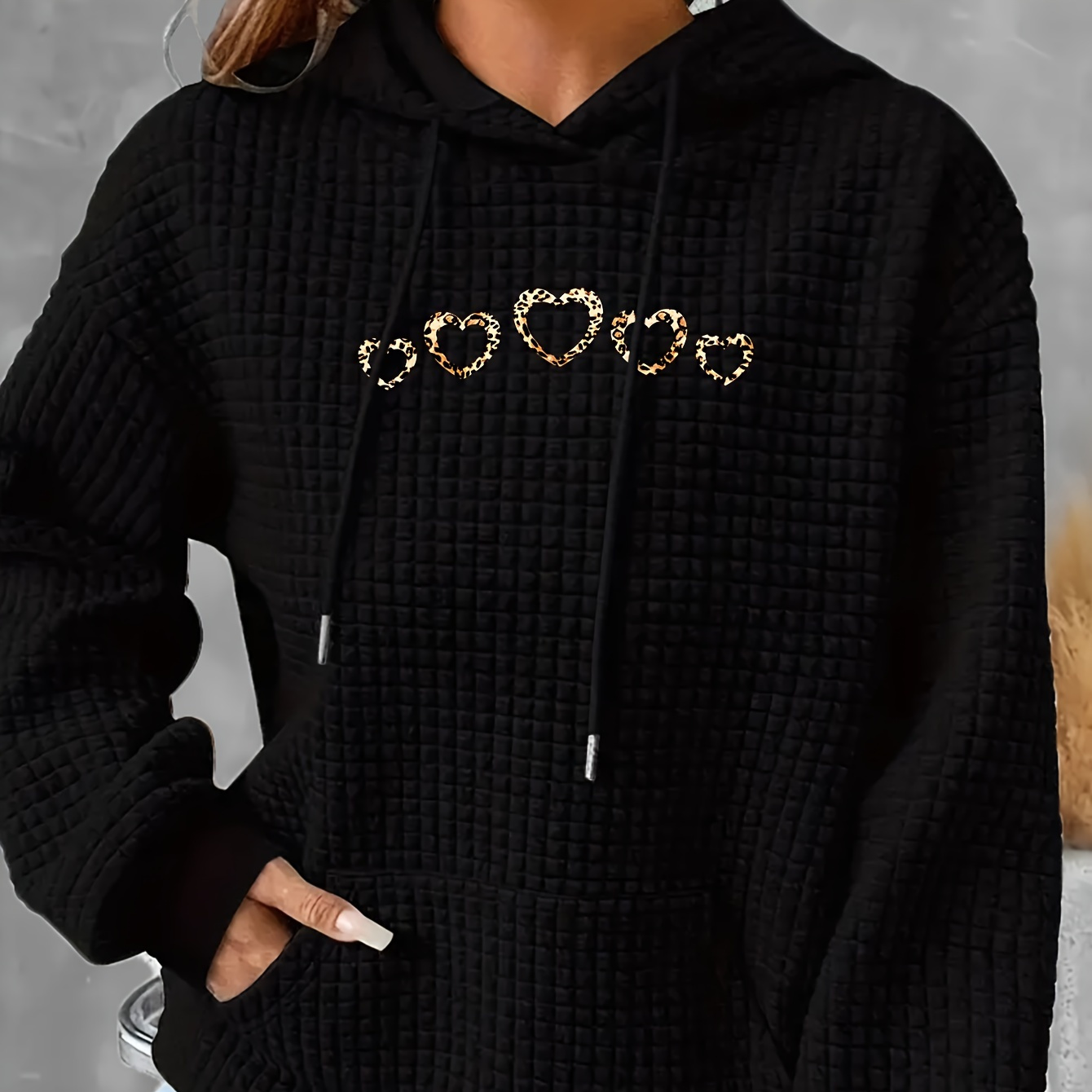 

Sweat à Capuche à Motif de Grille de de Grande Taille