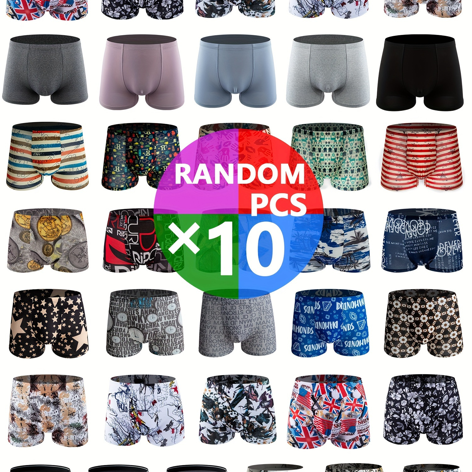 

10pcs Random Print Set, Men's Elastic Boxer Briefs Underwear, Soft Comfortable And Breathable Boxer Trunks