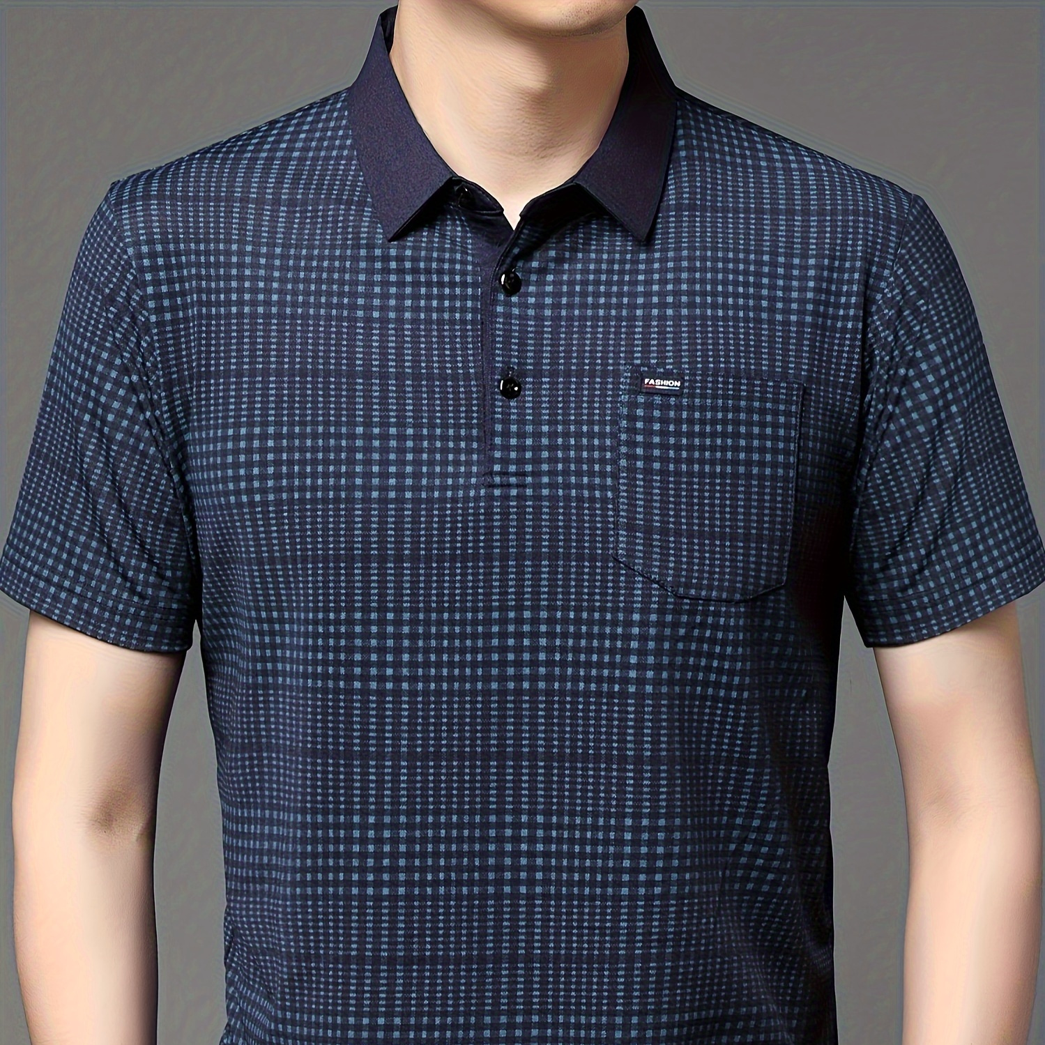 

Men's Checkered Graphic Print Golf Shirt, Casual Short Sleeve Lapel Shirt For Summer Outdoor