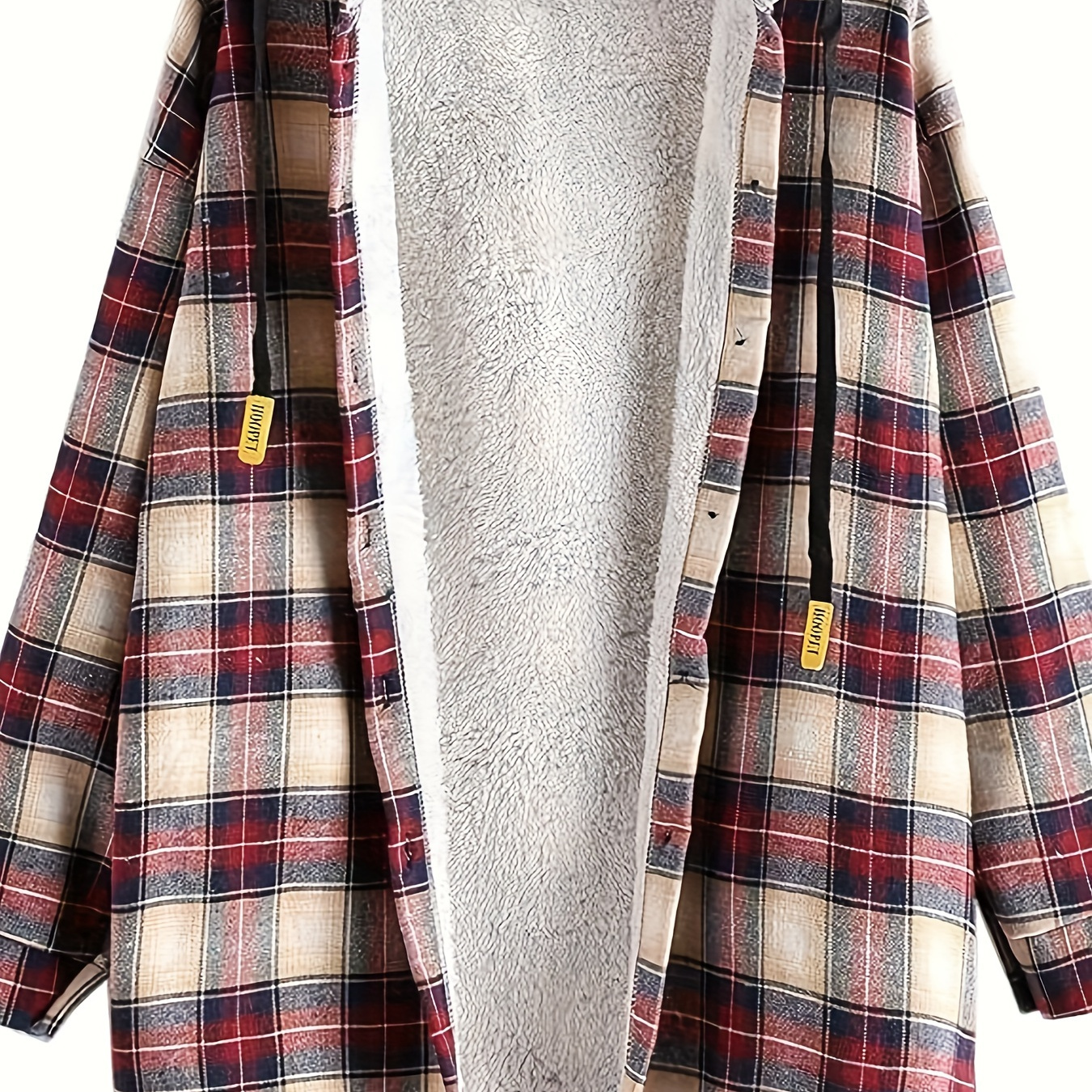 

Women's Fleece Lined Hooded Up Oversized Fuzzy Checkered