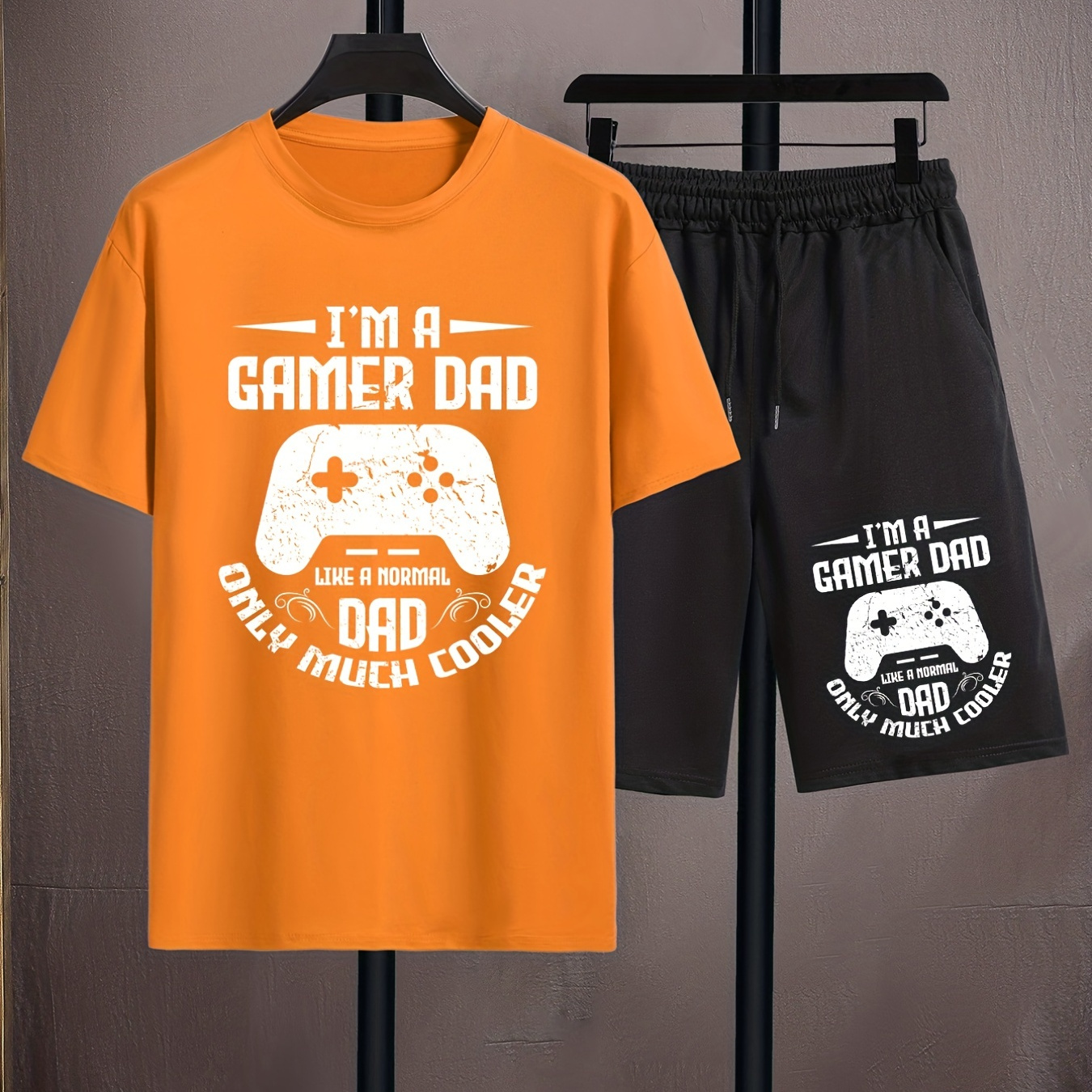 

''i'm A Gamer Dad'' Gamepad Print, Men's 2pcs, Casual T-shirt And Loose Drawstring Shorts For Running, Training
