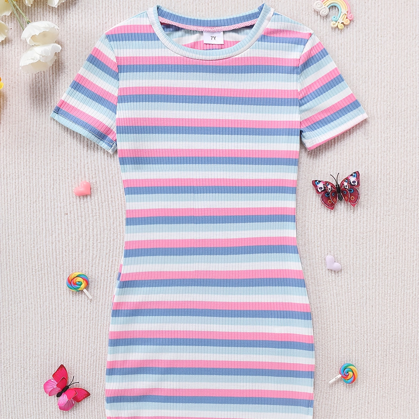 

Girls Classic Striped Dress Short Sleeve Everyday Casual Dresses For Summer