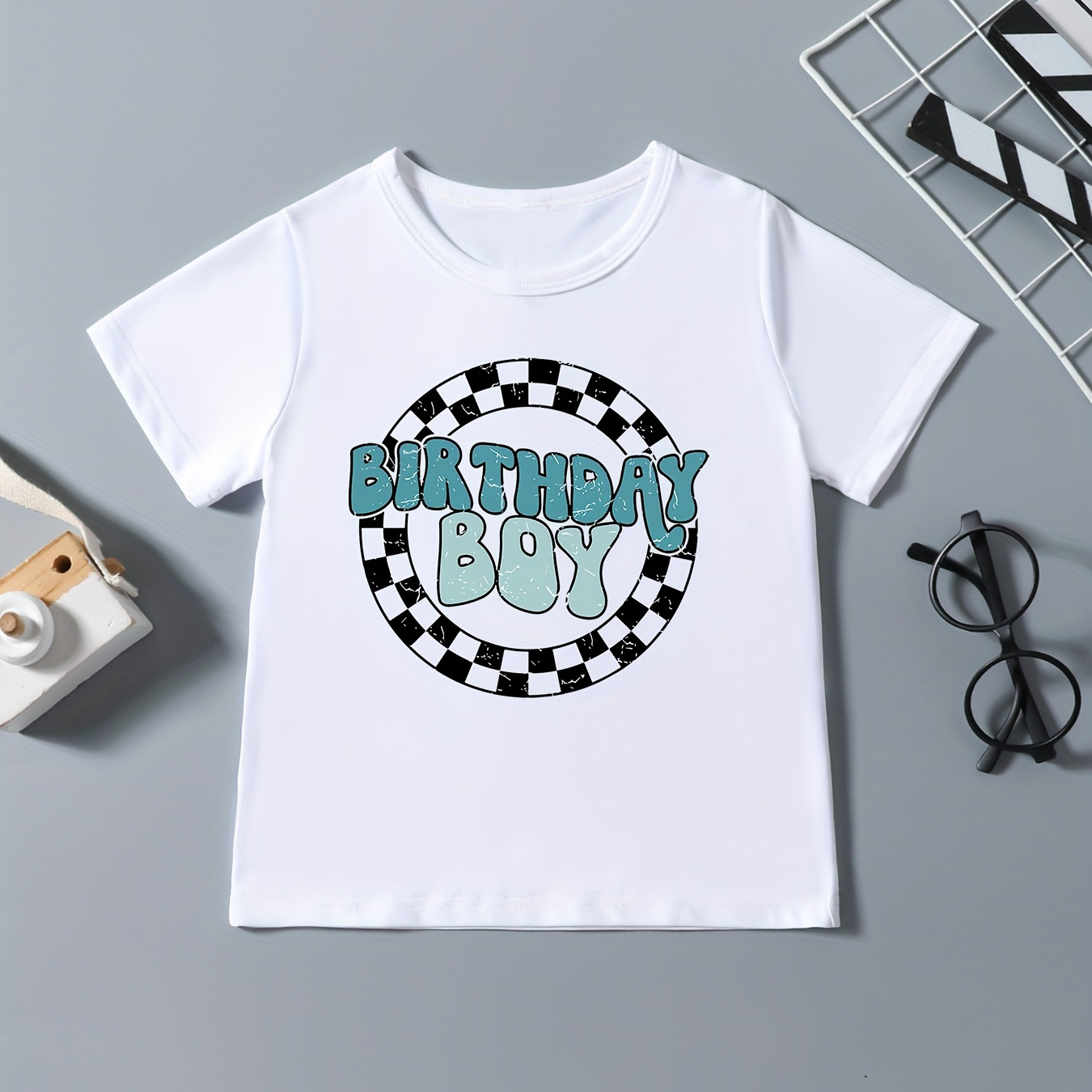 

Toddler Kid's "birthday Boy" Print T-shirt, Casual Short Sleeve Top, Baby Boy's Clothing