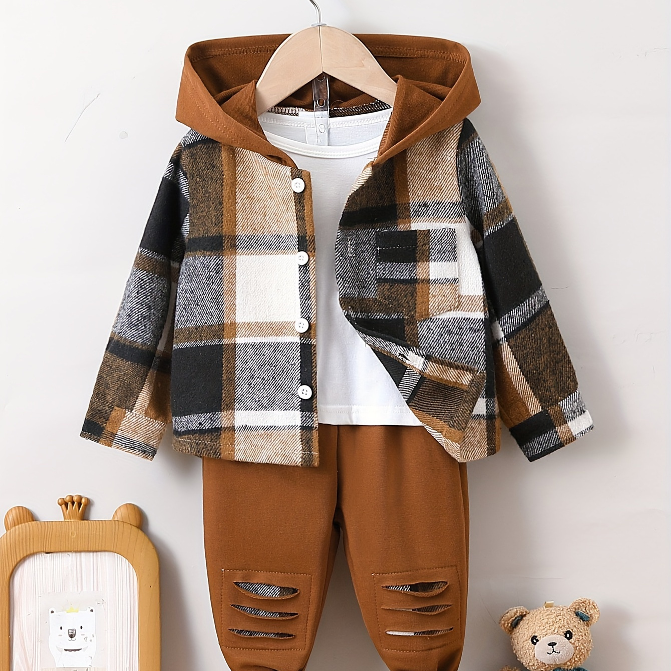 

chemise à longues à carreaux et pantalon à élégant bébés garçons, vêtements d'extérieur l'hiver/