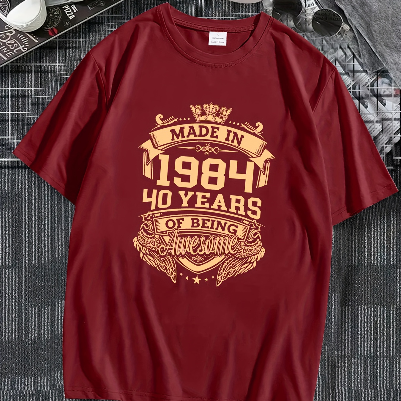 

Made In 1984 40 Years Print Tee Shirt, Tees For Men, Casual Short Sleeve T-shirt For Summer