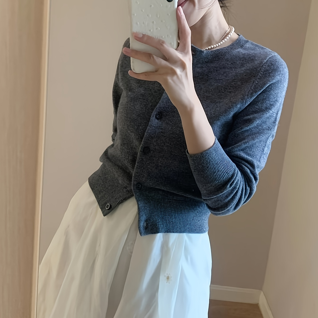 

Solid Color Button Front Cardigan, Casual Long Sleeve Cardigan For Fall & Winter, Women's Clothing