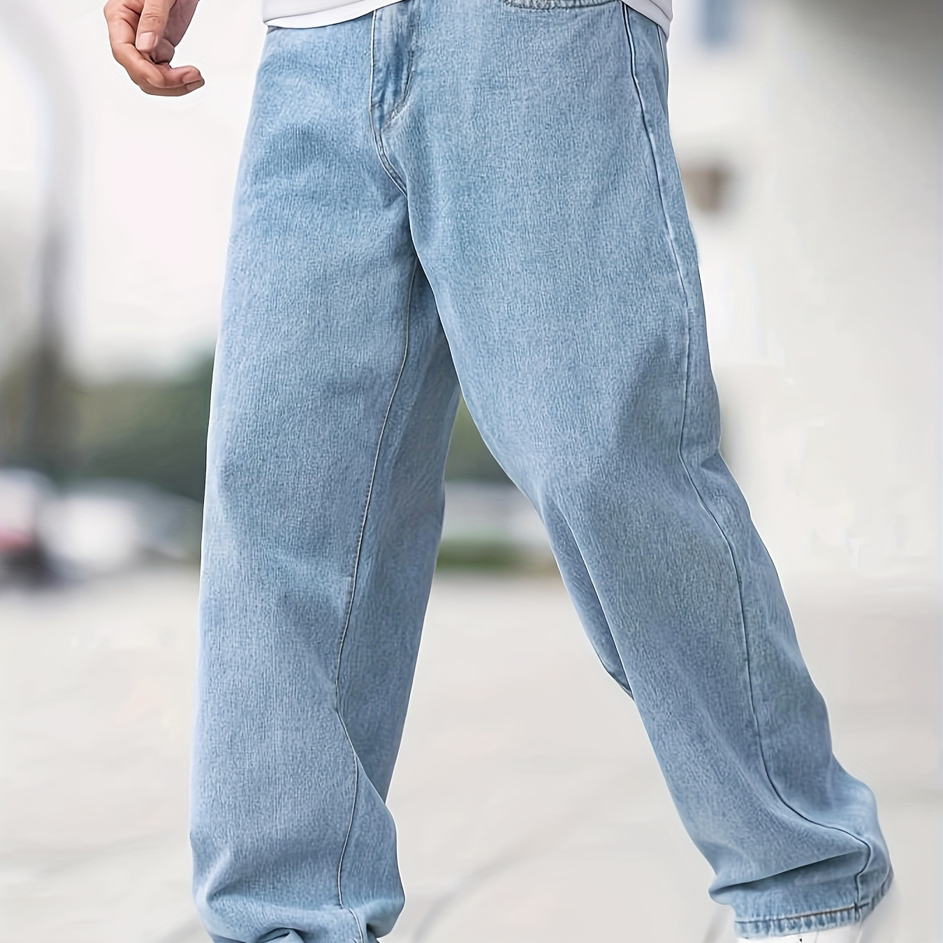 

Men's Loose Fit Wide Leg Jeans, Men' Comfy Denim Pants, Fashion