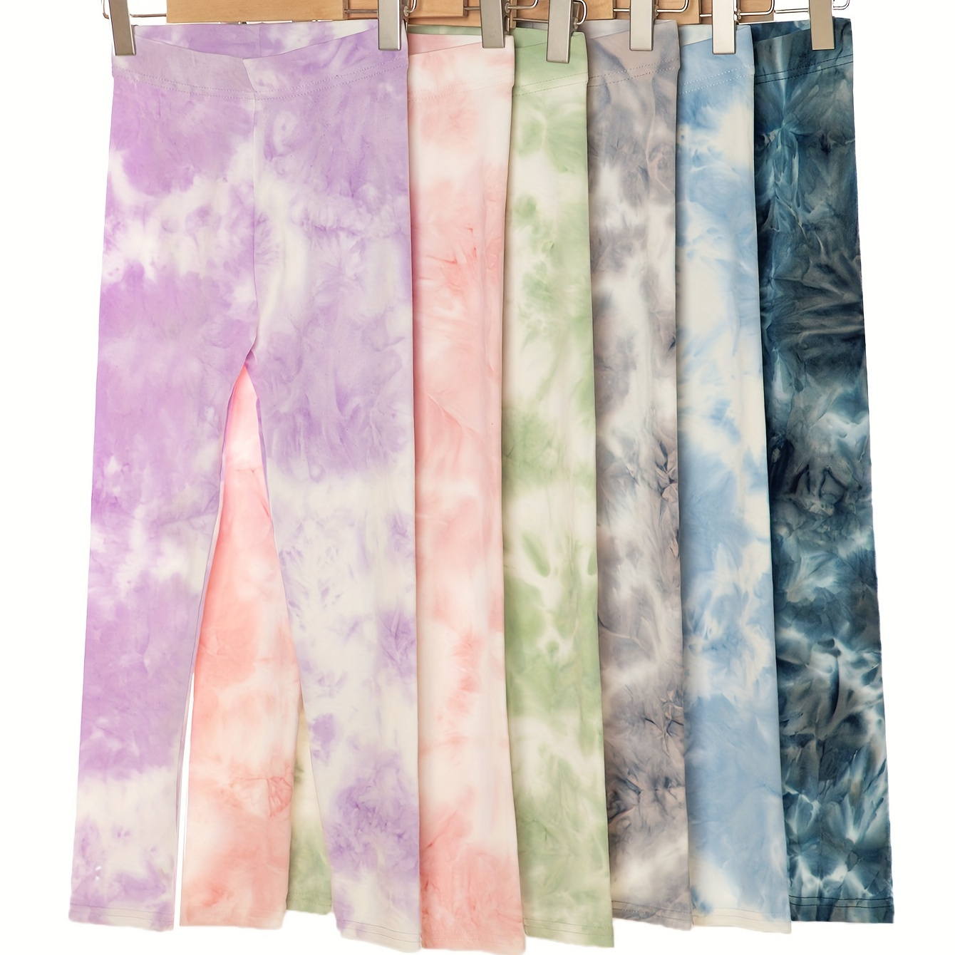 

6pcs Girls Tie Dye Leggings Spring And Autumn Fashion Casual Colorful Tie Dye Girls Leggings