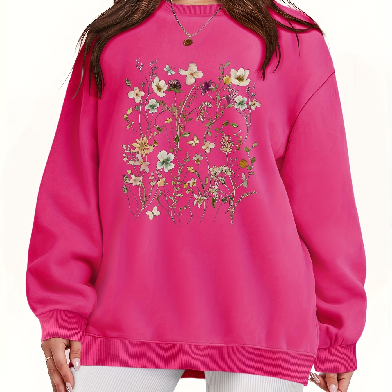 

Plus Size Floral Print Sweatshirt, Casual Long Sleeve Crew Neck Pullover Sweatshirt, Women's Plus Size Clothing