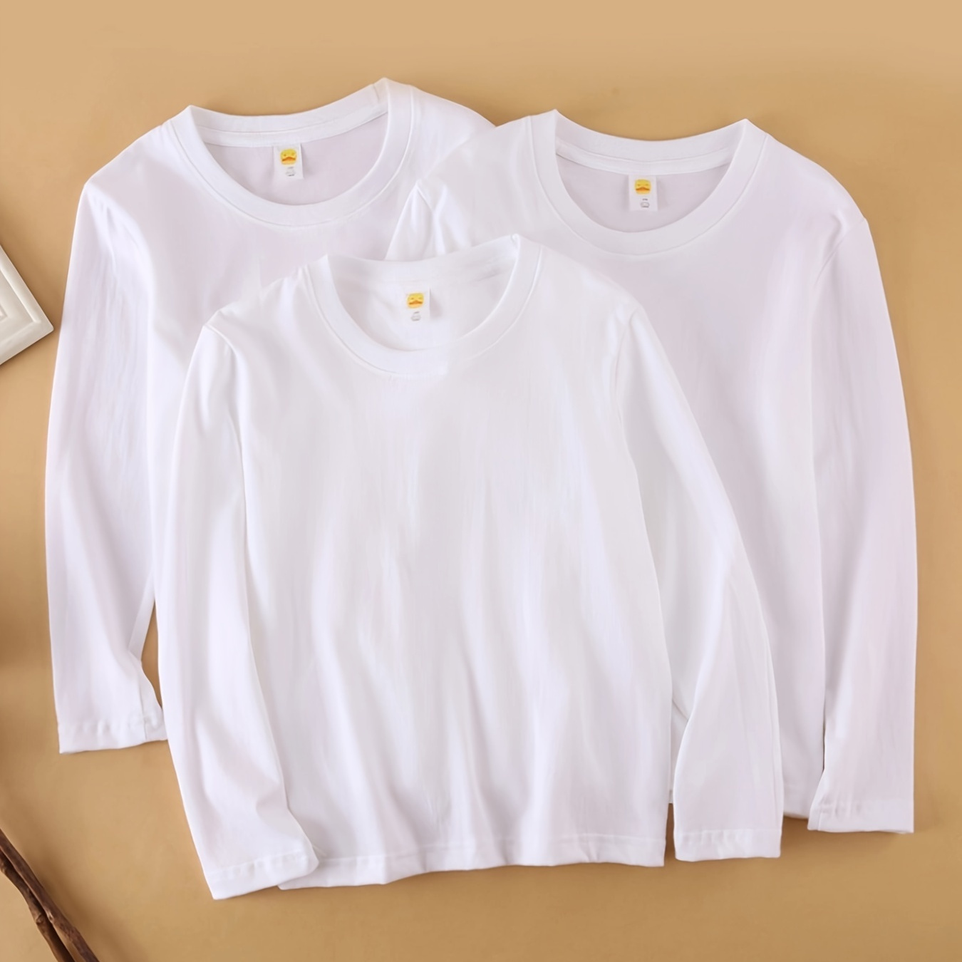 

1pcs Children's Basic Cotton Long Sleeve T-shirt Round Neck Loose Boys Teenage White Base Tee For Spring Fall