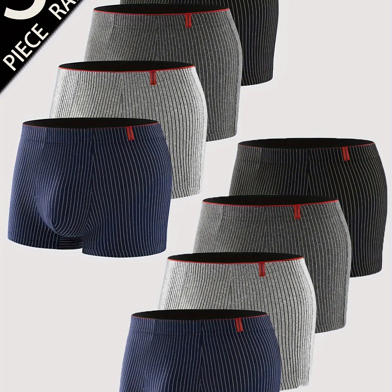 

5pcs Striped Boxer Briefs, Comfortable Breathable Knit Fabric, Polyester And Spandex , High Stretch, With Shortie Underwear
