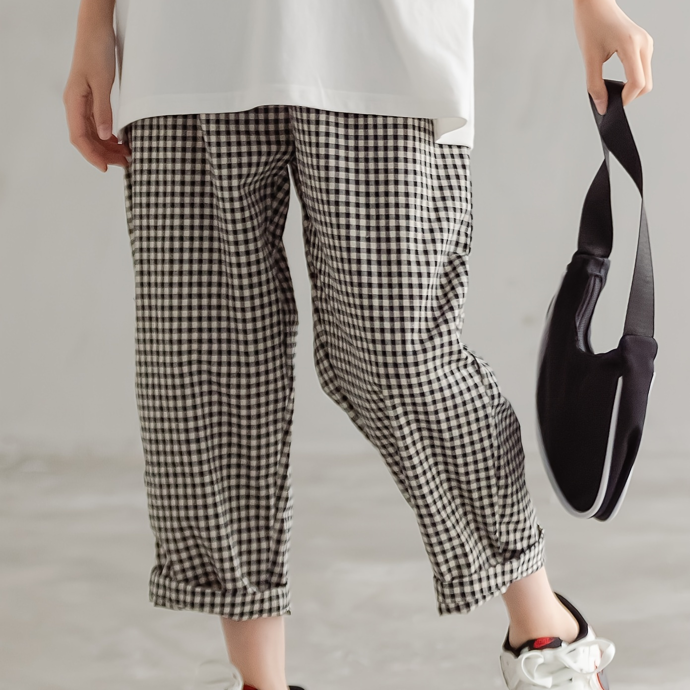 

Girls Casual & Stylish Plaid Pattern Print Cotton Pants For Spring & Summer