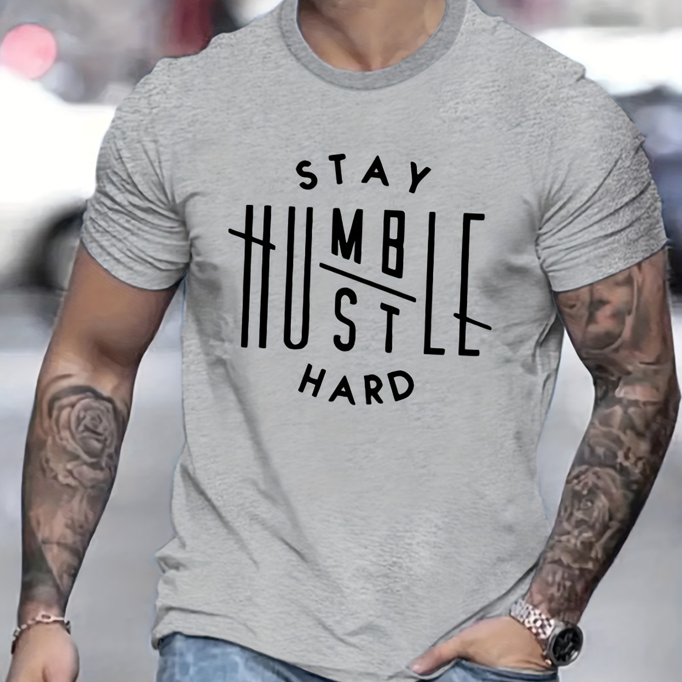 

Stay Humble Hustle Hard Print T Shirt, Tees For Men, Casual Short Sleeve T-shirt For Summer