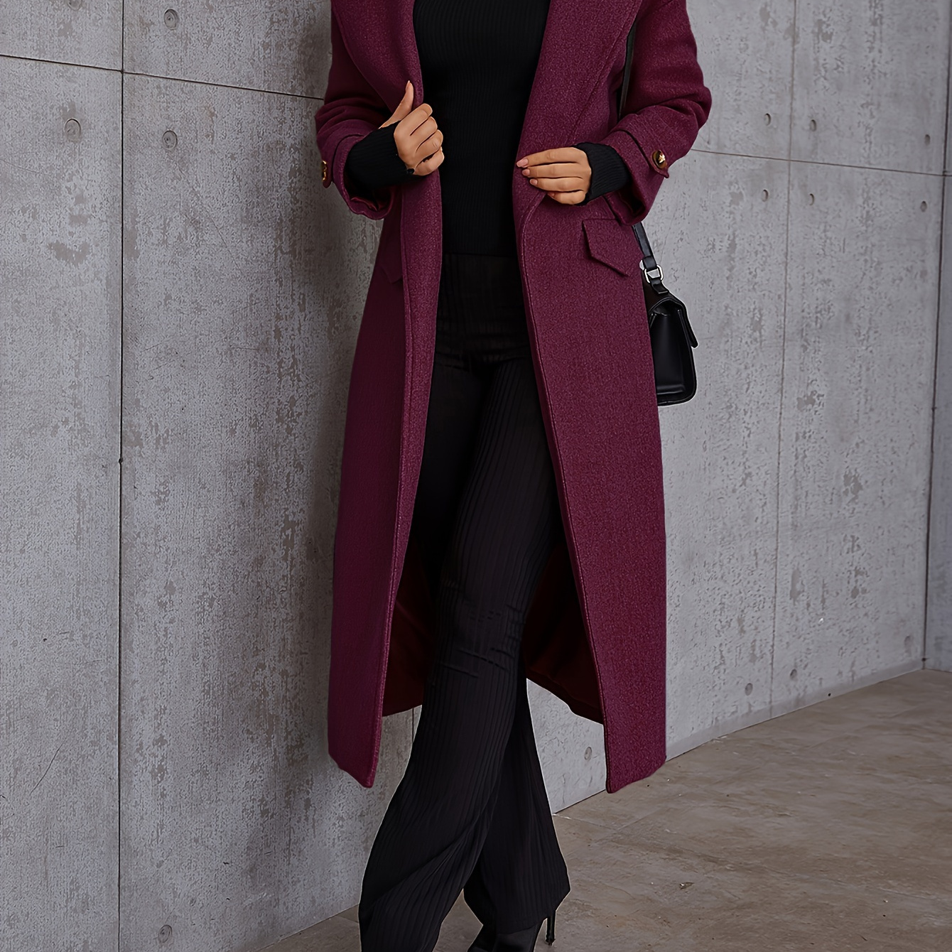 

Women's Long Coat With Button , Solid Color, Polyester Fabric, Warm Outerwear For Fall/winter Season