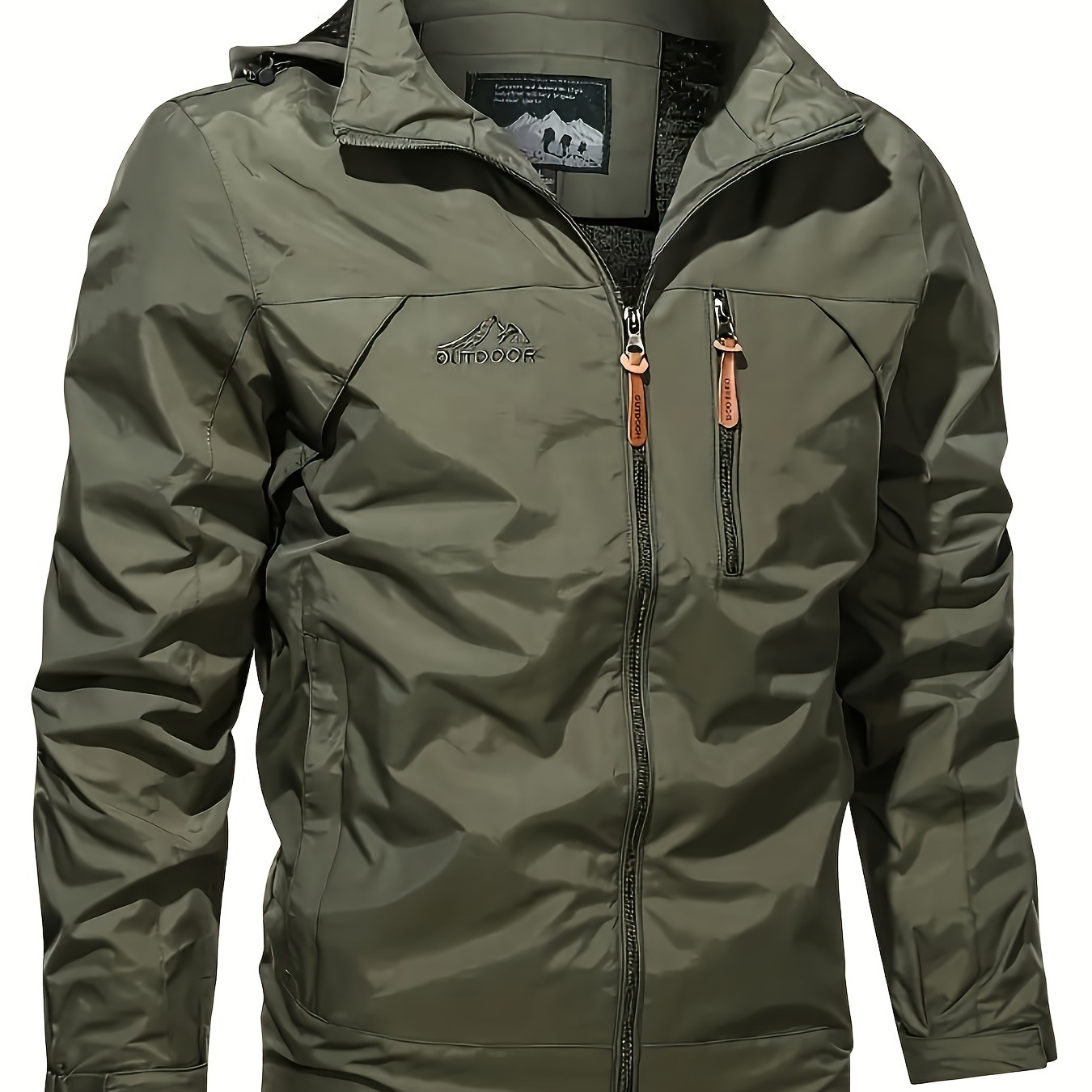 

Men's Waterproof & Hooded Jacket - Casual Nylon Outdoor Mountaineering Coat, Machine Washable, Solid Color With Embroidery Detail