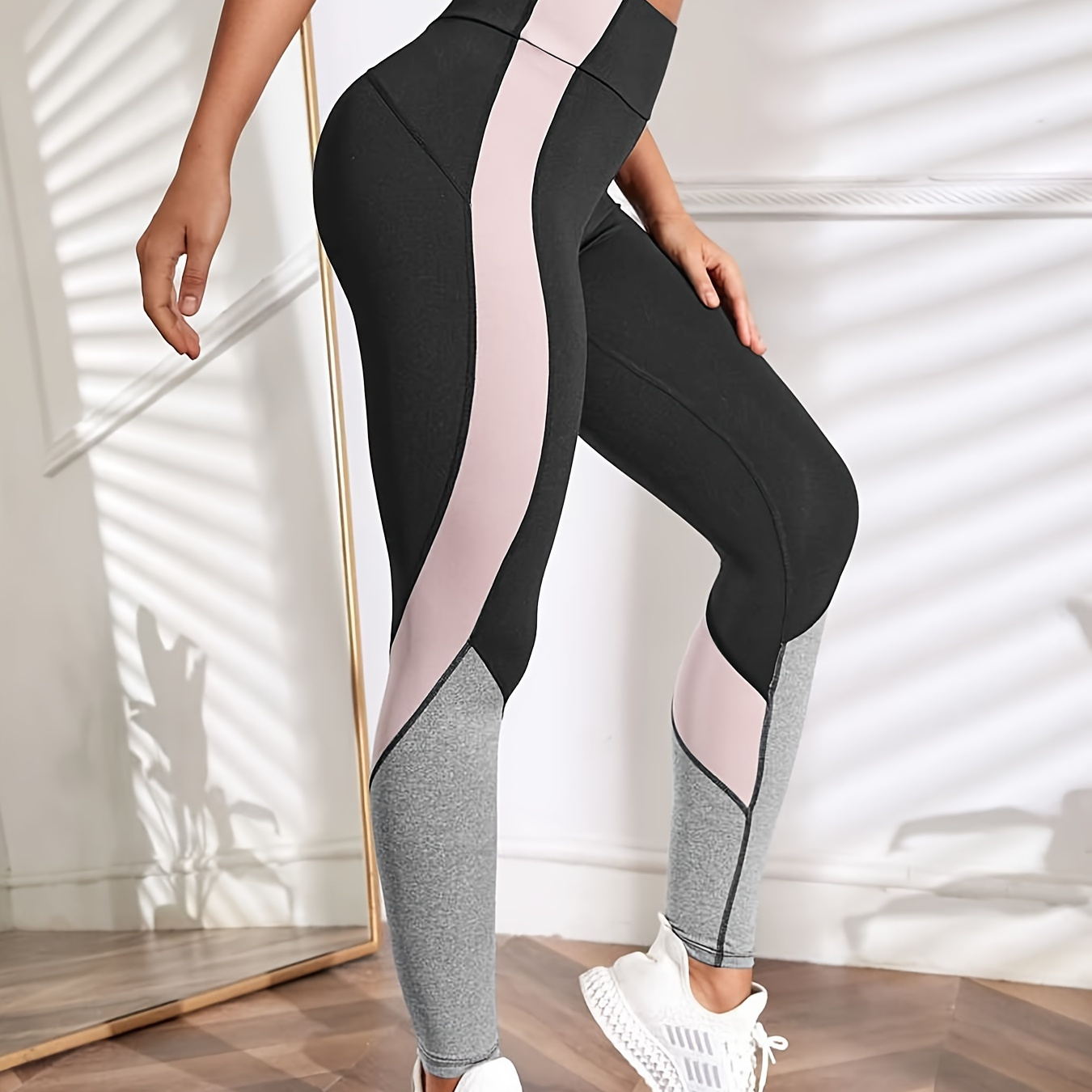 

Casual Women's Color Contrasting Stitching Pants, Comfortable Elastic Waist Versatile Tight-fitting Yoga Leggings