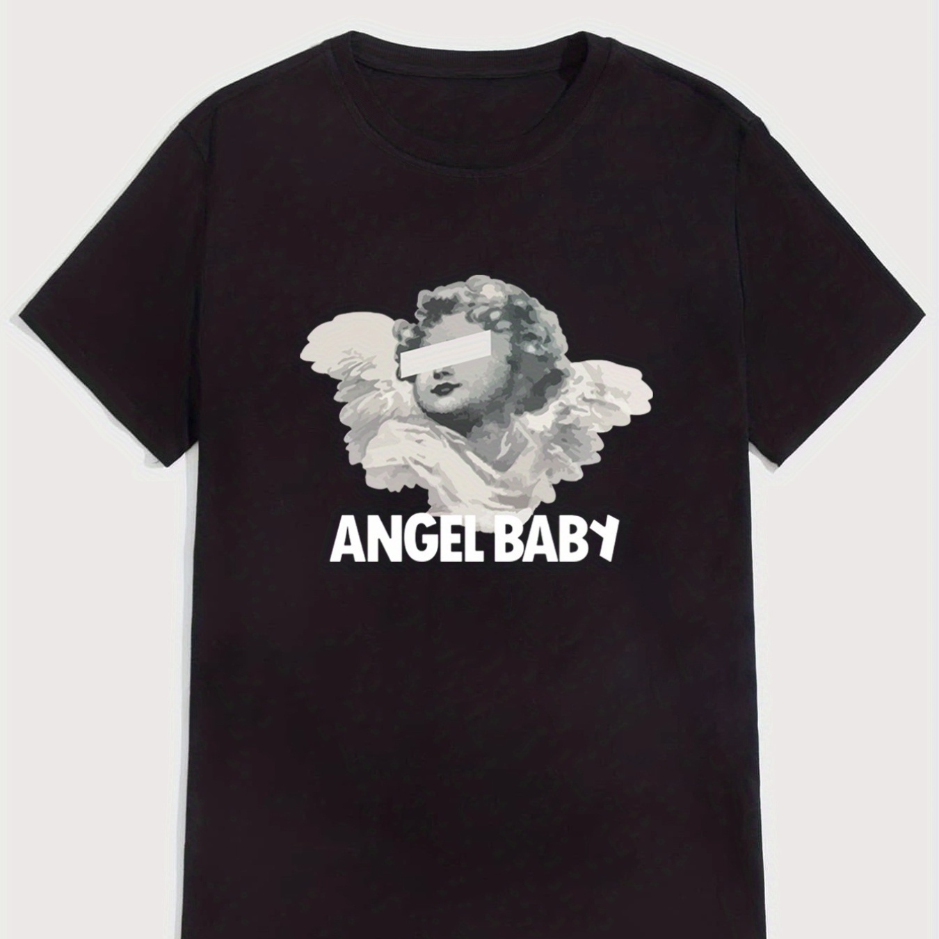 

'angel Baby' Round Neck T-shirts, Causal Graphic Tees, Short Sleeves Slim Fit Tops, Men's Summer Clothing