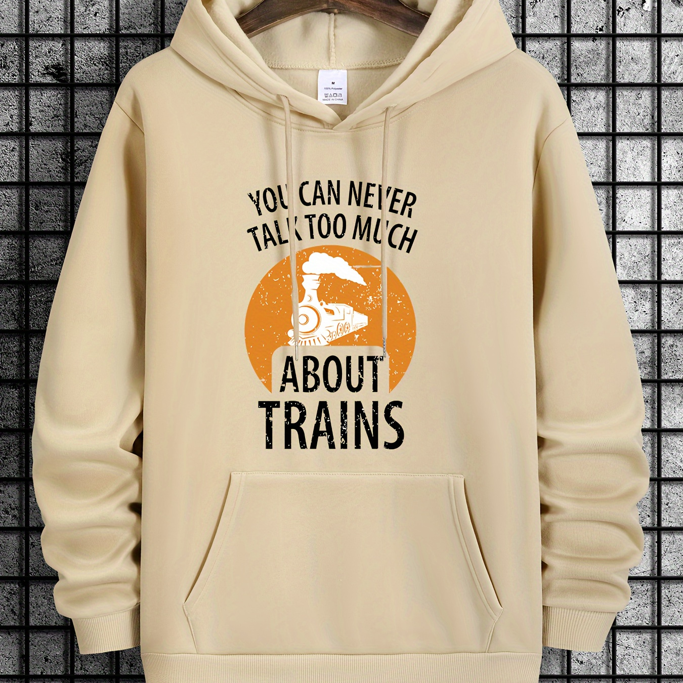 

You Can Never Talk Too Much About Trains Print Hoodie, Cool Hoodies For Men, Men's Casual Graphic Design Pullover Hooded Sweatshirt With Kangaroo Pocket Streetwear For Winter Fall, As Gifts