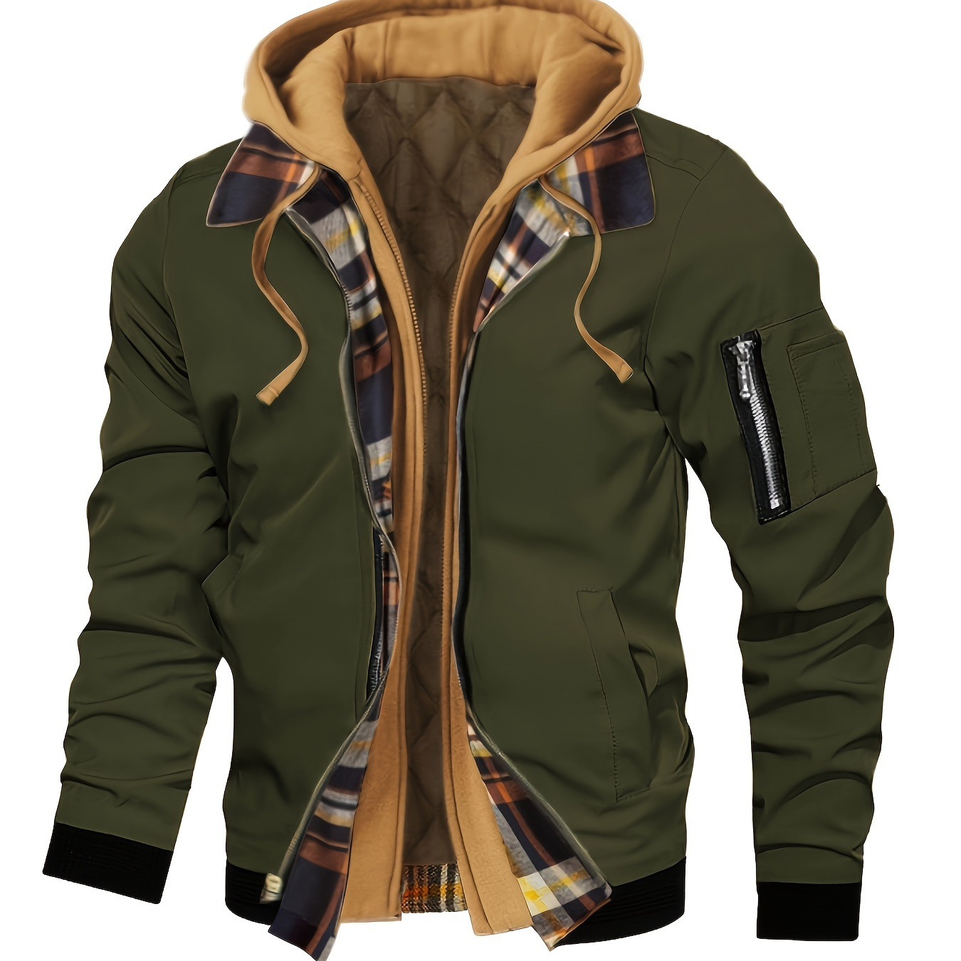 

Men's Jacket With Pockets, Active Zip Up Long Sleeve Slim-fit Hooded Jacket For Outdoor