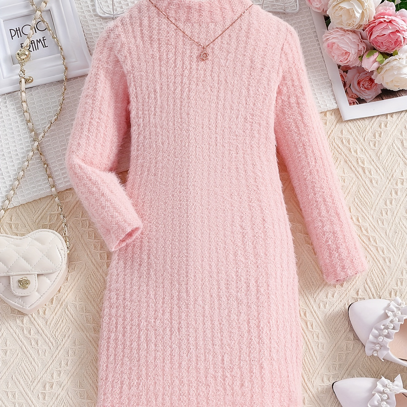 

Elegant Solid Long Sleeve Dress Comfy Warm Dresses For Girls Party Fall Winter