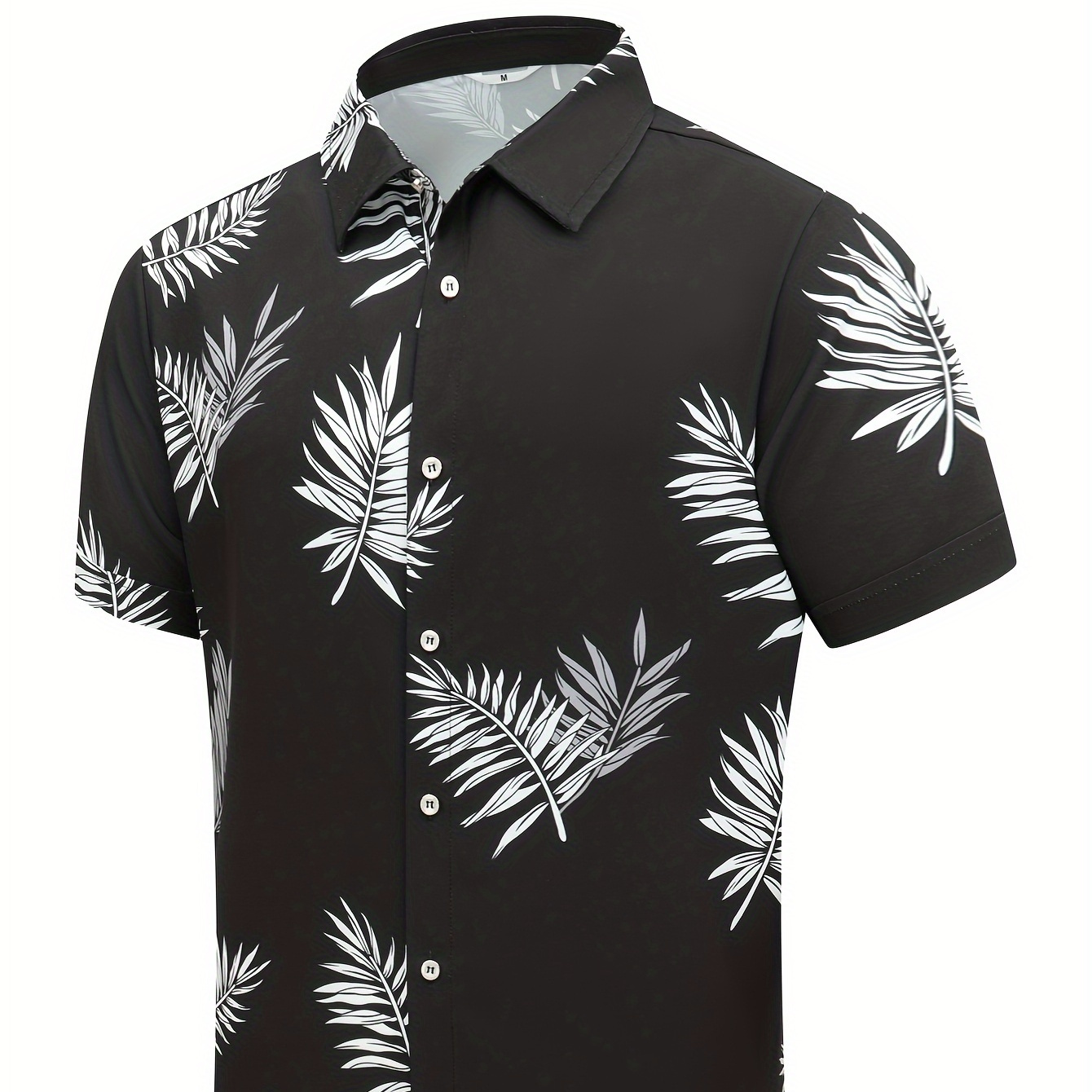 

Black Background Leaves, Hawaiian Men's Shirt, Unisex Summer Beach Casual Short Sleeved Button Up Shirt, Printed Tropical Plant Leaves Daily