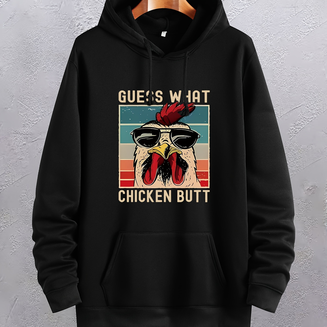 

What Chicken Butt'' Print Hoodies For Men, Graphic Hoodie With Kangaroo Pocket, Comfy Loose Trendy Hooded Pullover, Mens Clothing For Autumn Winter